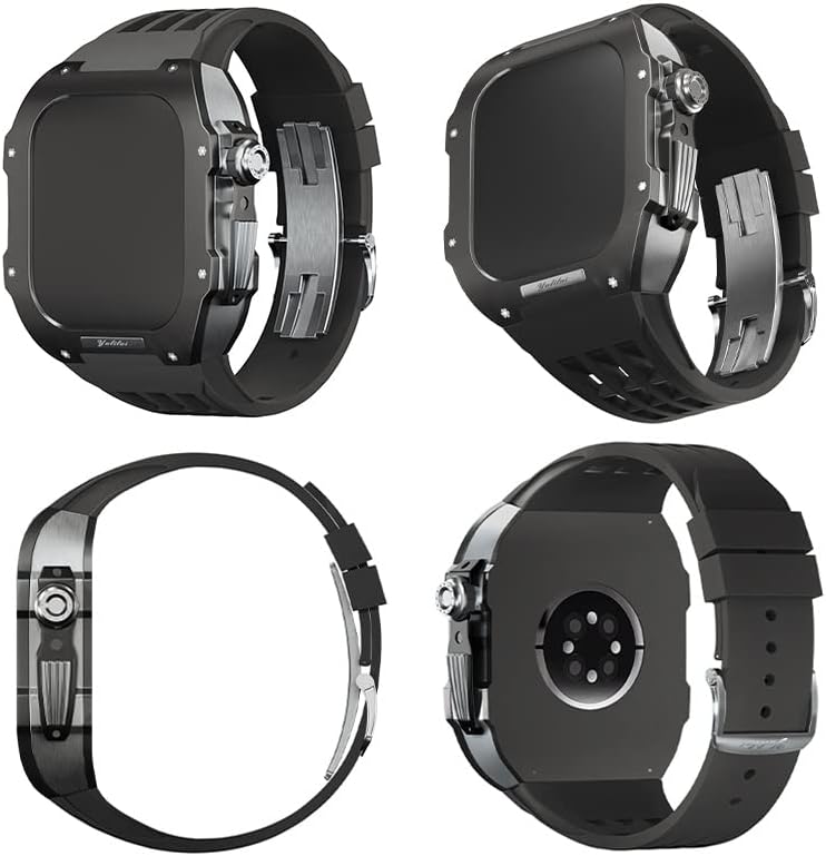 Kit de modificação de relógios Kanuz para Apple Watch 6 5 4 SE 44mm Case de titânio+alça de viton, estojo de luxo e kit de modificação