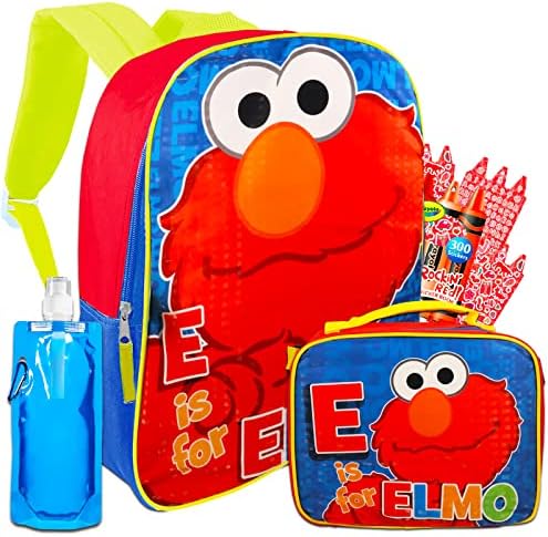 Backpack da Vila Sésamo e lancheira Conjunto - Mochila Elmo e pacote de lancheira com lancheira, adesivos de bolsa de água, mais |