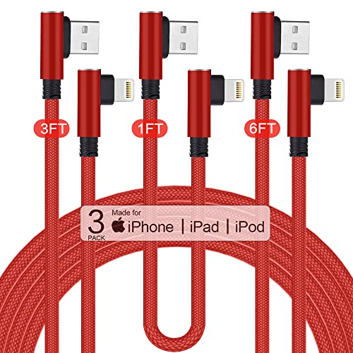 Cabo de carregamento para iPhone do Kindrm, 3Pack MFI Certificado USB para Cabão de Carregador Lightning Cabo de Nylon de