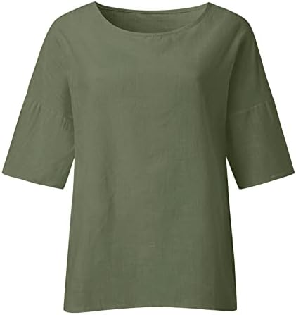 Camisas de linho de algodão feminino solto 3/4 blusa de manga PLUS TAMPAS TOPS TOPS DE VERMONE