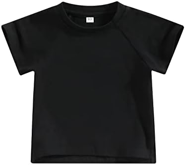 Unissex menino menino girl crepol de camiseta de algodão de manga curta camisa de cor sólida camiseta de camiseta de