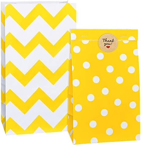 Keyyoomy Small Paper Party e Sacos Favor de Treats embrulhados, Chevron amarelo e pontos de Goody Bags para casamento de