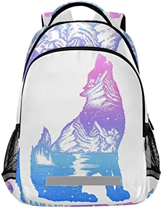 ALAZA Galaxy Wolf Double Exposição Tattoo Arte Mochilas Viagem Laptop Daypack School Book Bag For Men Mulheres Adolescentes Crianças