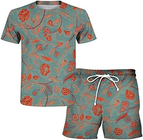 T-shirt masculino de maia de praia de praia +shorts coloridos 3D de verão de trunks curtos camiseta