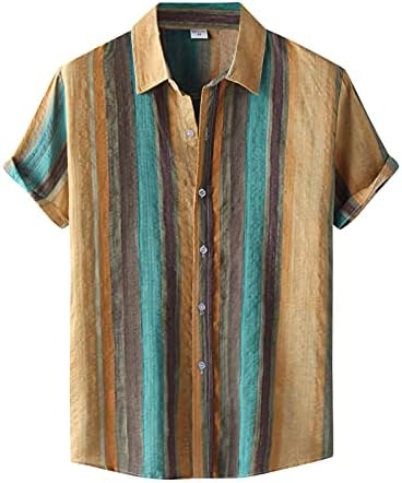 Camisas de linho de algodão de verão para homens vintage de manga curta Button Down Down Hawaiian Shirt Fit Casual Beach Tops