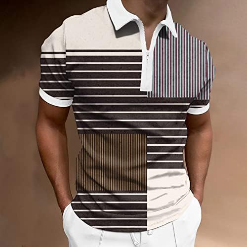 Camisa de camisa para homens Mens primavera e verão Fashion Lapeel Zipper curto manga impressa camiseta camisa mock pescoço