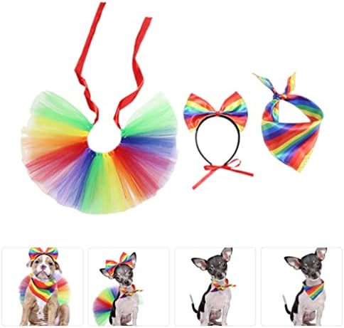 JoJofuny 1 conjunto Rainbow Pet Costume: arco -íris Farda de cabeça Tutu Salia cachorro LGBT orgulho gay Bandana Triângulo cachorro