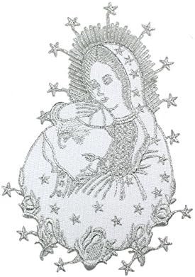 Virgin Mary & Pope Aplique Patch de prata