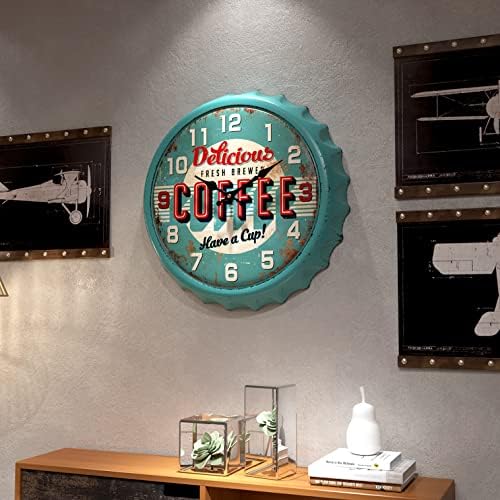 Relógio de parede retrô de tampa de garrafa de mãeia, estilo de artesanato vintage de 13 polegadas, relógios de parede de decoração