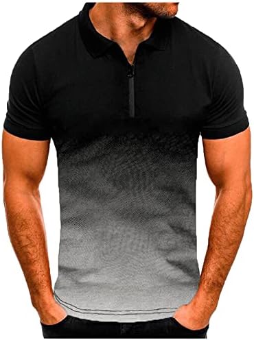 Camisetas masculinas de manga curta Turndown Gollar Zipper Gradiente de impressão de impressão de impressão de impressão de camisa de camisa Tops