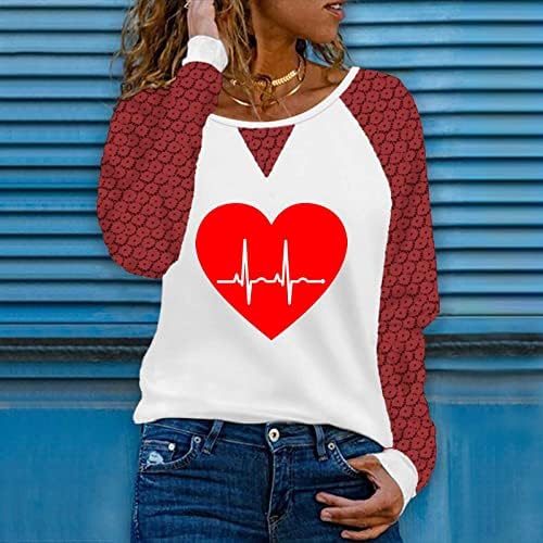 Sorto do Dia dos Namorados Impresso no Coração Mulheres Crewneck Casual Camisetas Loose Moda para Namorada