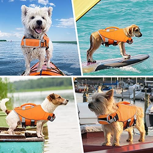Jaqueta salva -vidas de cachorro Kuoser, colete salva -vidas ajustável com tubulação reflexiva Ripstop Dog LifeSaver