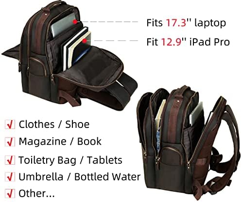 Mochila de couro ubant para homens, mochila de laptop de grãos completos vintage com porto de carregamento USB, bolsa de trabalho