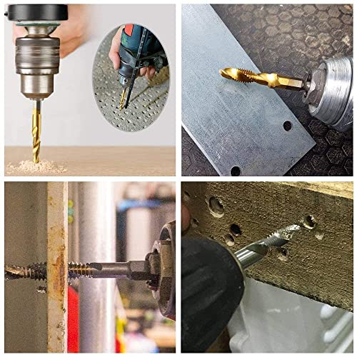 Fixinus de 6 peças HSS Combinação Torneira Bit Bit, 1/4 de polegada parafuso de parafuso hexagonal Countersink Tools