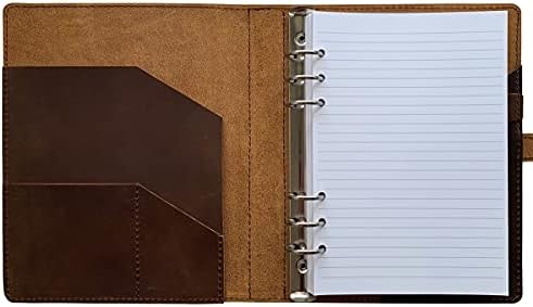 Fan & Ran Recilabilable Leather Journal Lined Paper, A5 Leather Binder Organizer para homens e mulheres, 100 lençóis, marrom