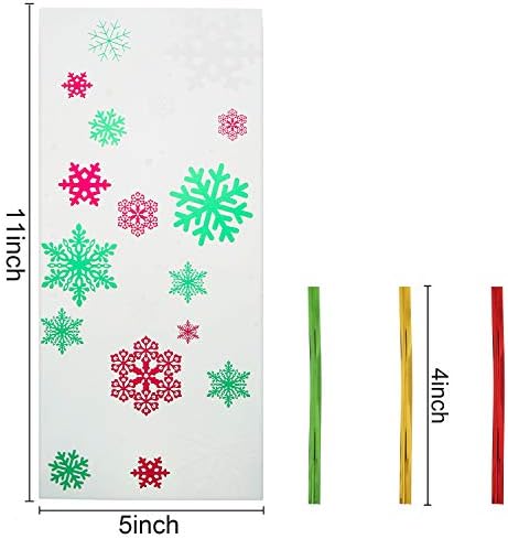 BOAO 100 PEÇAS PEÇAS BACAS DE CELOPHANO DE CLASTRA SACOS DE TRATAMENTOS DE FLAKE DE NEVEM NATAL CLEAS GOODES SACOS COM 150 PEÇAS TIRAÇÕES