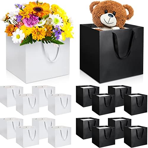 Outus 16 pcs grandes sacos de presente quadrado de flor de buquê 12 x 12 x 12 polegadas caixas de papel com alças gigantes