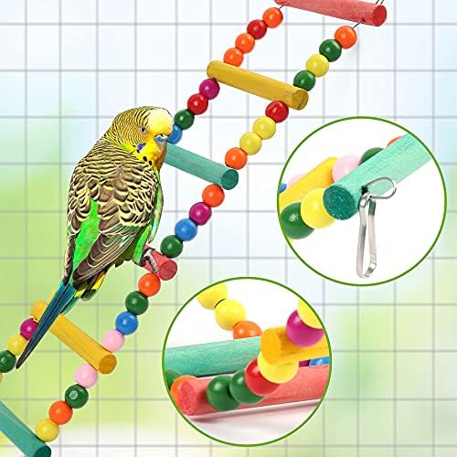 Brinquedos de periquito de pássaros, brinquedos de gaiola de pássaros, 13 pacote, colorido brenagem pendurada escalando brinquedos de escada para cockatiel, conure, tentilhões, mynah, pássaros amorosos