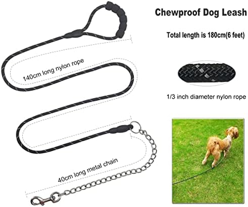 Boswany Chewoof Cachoned Leash, 1/3 de corda de nylon refletiva por trela de cachorro de 6 pés para cães pequenos médios/cachorrinho de corrida, fecho durável de treino de alavanca macia