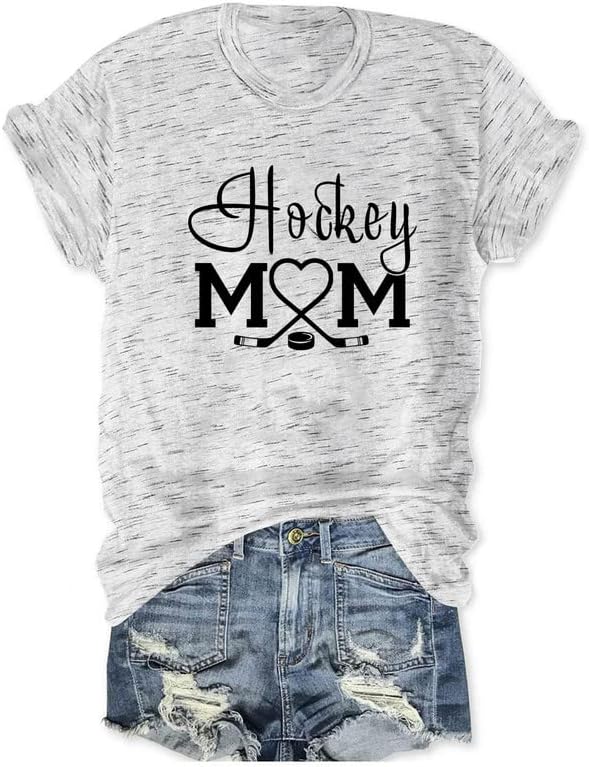 T-shirt de mamãe de hóquei para mulheres fofas coração graphic streve summer tee casual tops soltos camisa esportiva para mamãe