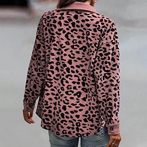 PRIMEIRA DE LEOPARDO DE WOMENS Contraste Jaqueta casual de tamanho longo de manga longa casaco casual casaco casaco de veludo feminino