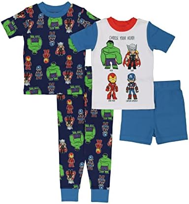 Marvel Boys 'Vingadores | Pantera preta | Capitão América | Thor | Conjunto de pijamas de algodão com algodão Squit-Fit