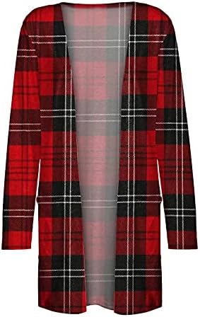 Cardigãs para mulheres 2022 Casual Longo Aberto da frente Cardigan Sweater xadrez de casacos de roupas leves leves