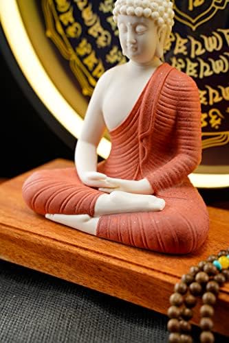 Estátua de Buda Red Buda e lâmpada de tabela LED, estátua de Buda de cerâmica para decoração em casa