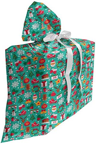 Bolsa de presente de tecido de Natal lunarável, férias com biscoito de jingle skings biscoitos de gengibre de floco de neve, saco de presente para festas aniversários com 3 fitas, 27, escuro Multicolor multicolor