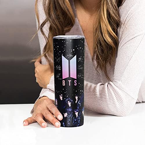 Astihn Kpop Star Band Skinny Tumbler 20 oz com tampa e palha de aço inoxidável aço duplo a vácuo isolada Slim Travel