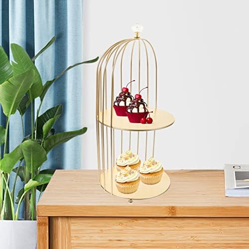 Tofficu Metal Jewelry Organizadores de 2º cupcake de ouro com gaiola de pássaros em forma de sobremesa Stand para