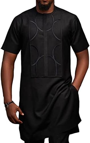 Roupa de roupas masculinas africanas Camisa de manga curta e calça casual 2 peças Terno Dashiki