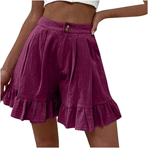 Shorts de linho de bidobibo para mulheres de verão casual, shorts femininos altos shorts elásticos elásticos plissados