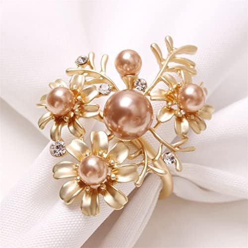 N/A 12pcs Champagne Pearl Flower Napkle Fuckle Plant Ring Ring Ring Ring Mouth Ploth Ring