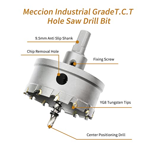 MECION TCT HOLE DE ERRADO DE ERRADO DE TRILHAÇÃO BIT 60mm 2-3/8 Cortador de orifício de grau industrial pesado para aço inoxidável,