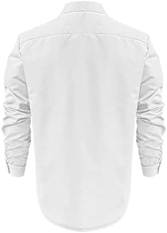 Botão de linho de algodão masculino Camisa casual Summer mangas compridas camisas de praia Camisa de cor sólida sem