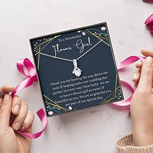 Jóias de cartão de mensagem, colar artesanal- Presente personalizado Petit Ribbon, Flower Girl Gift Flower Girl Colar, Flor Girl Thank