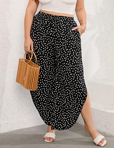 Kojooin feminino plus size calça de perna largura as calças de calazzo casual da cintura elástica com bolsos