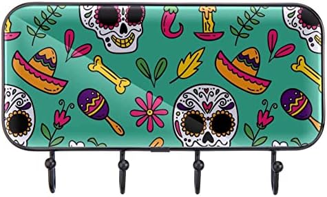 Happy Skull Mexican Elements Mexican Print Print Rack Mount Rack de parede, Casaco de entrada com 4 CoNHAÇÃO PARA CAPA