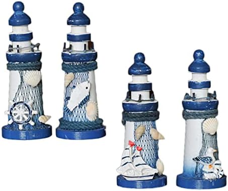 Besportble 4pcs Mini Lighthouse Acessórios para casa Decoração Decoração de mesa de escritório Decoração de mesa ao ar livre Mediterrânea Centropinha Farol da mesa Figurina Ornamentos náuticos Bolo de farol de mesa