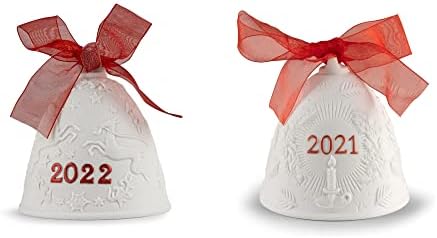Pacote especial de sinos de Natal 2021 e 2022. Ornamento decorativo vermelho. Sinos de Natal de porcelana