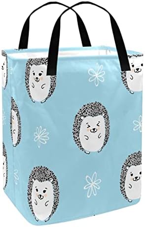 Hedgehogs e Floeeal Print Lavanderia dobrável cesto de lavanderia, cestas de lavanderia à prova d'água de 60l armazenamento de brinquedos de roupas de roupas para dormitório quarto de banheiro