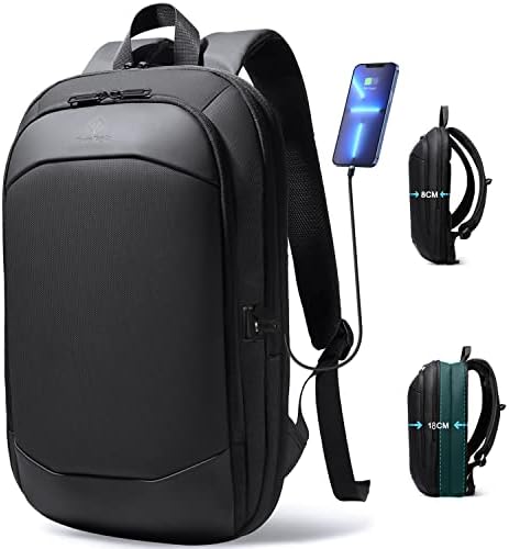 Mochila de negócios para homens de 17 polegadas, laptop de viagem à prova d'água esbelta e expansível com porta de carregador USB,