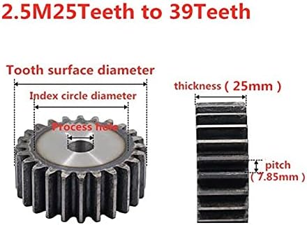 Engrenagem de pinhão wrenfrg 1pc 2,5m engrenagem de esporão 25 dentes a 39 dentes de espessura de dentes de aço de 25 mm