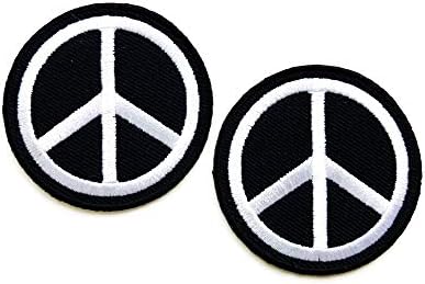 O conjunto de 2 minúsculos. Mini signo da paz símbolo hippie círculo preto costurar ferro em apliques bordados com apliques