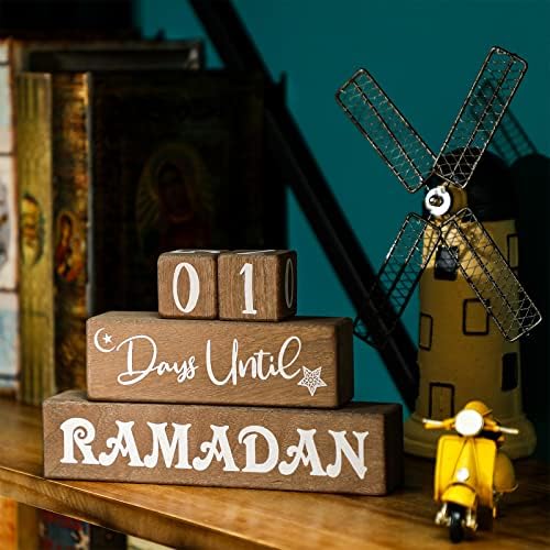4 peças Ramadã Block Block Ramadã Contagem regressiva do advento Eid Calendar contagem regressiva Decoração do Ramadan
