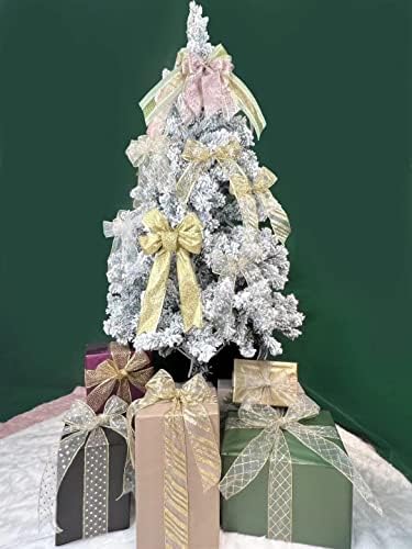 6 Rolls Ribbon 2,5 Organza pura de fitas de borda com fio de Natal Glitterd para DIY Crafts de embrulho de presente, 36 jardas