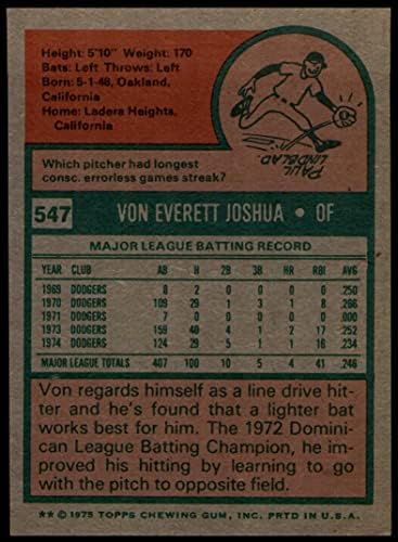 1975 Topps 547 Von Joshua Los Angeles Dodgers NM+ Dodgers