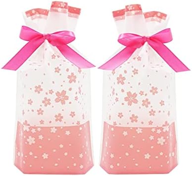 KuPoo 50pcs biscoitos doces sacos de presente de cordão de plástico de 6x9 polegadas Bolsas de tratamento de flores de cerejeira