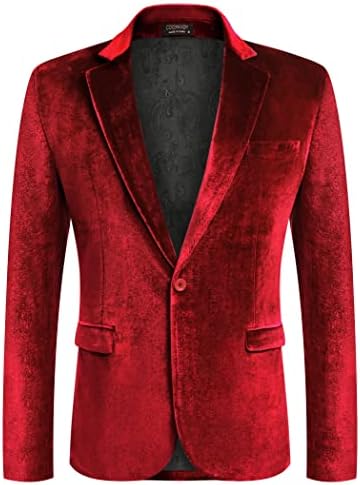 Coofandy Velvet Blazer de Velvet Blazer entalhou na jaqueta de terno de veludo de lapela um botão de smokets para jantar de